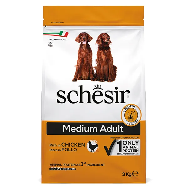 Schesir Dog Medium Adult Chicken ШЕЗІР ДОРОСЛИЙ СЕРЕДНІХ КУРКА сухий монопротеїновий корм для собак середніх порід — фото 1