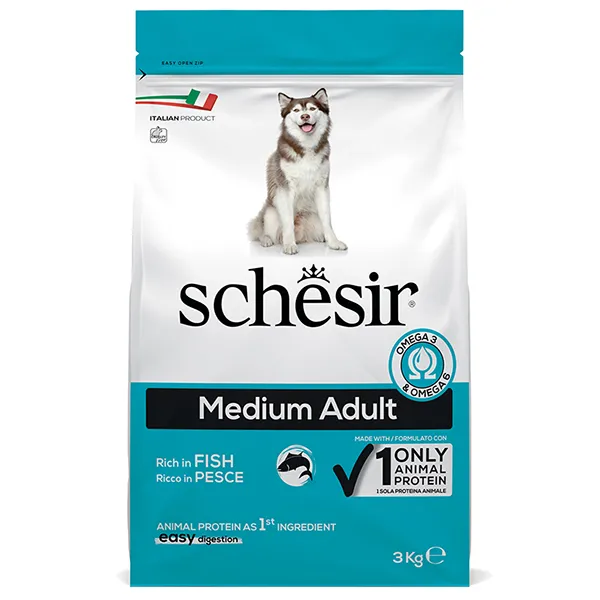 Schesir Dog Medium Adult Fish ШЕЗІР ДОРОСЛИЙ СЕРЕДНІХ РИБА сухий монопротеїновий корм для собак середніх порід — фото 1