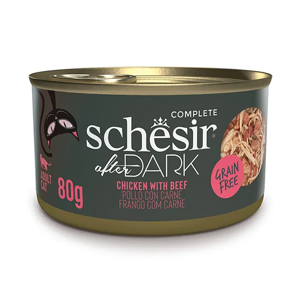 Консервы для кошек Schesir After Dark Chicken With Beef, в бульоне, банка 80 г — фото 1