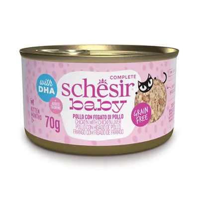 Консервы для котят Schesir Baby Chicken With Chicken Liver, в бульоне, банка 70 г
