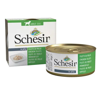 Schesir Chicken Fillets ШЕЗІР КУРЯЧЕ ФІЛЕ в желе натуральні консерви для собак, вологий корм, банка 150г