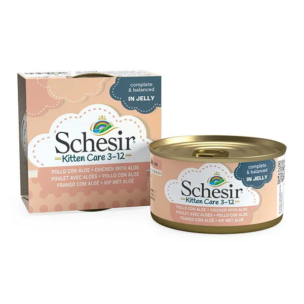 Консервы для котят Schesir Kitten Care, курица с алоэ в желе, банка 85г — фото 1