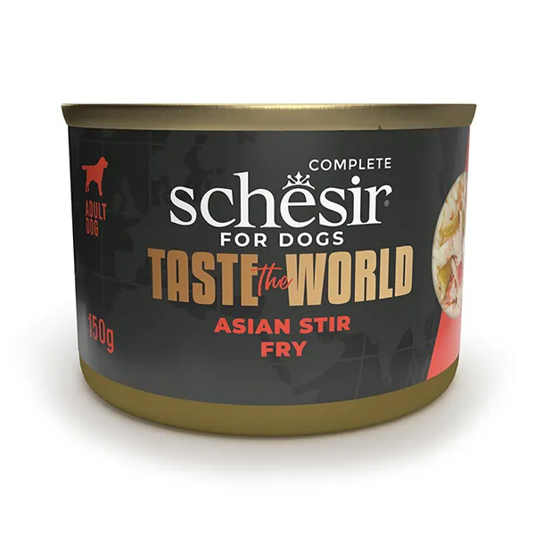 Schesir Taste the World Asian Stir Fry ШЕЗІР КУРКА ПО-АЗІЙСЬКИ в бульйоні натуральні консерви для собак, вологий корм, банка 150г — фото 1