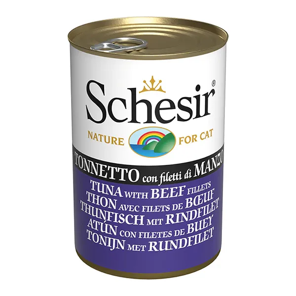 Консервы для котов Шезир тунец с филе говядины в желе Schesir Tuna with Beef Fillets 140г — фото 1