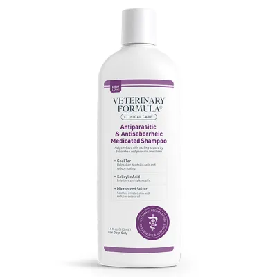 Veterinary Formula Clinical Care Antiparasitic & Antiseborrheic Medicated Shampoo ВЕТЕРИНАРНА ФОРМУЛА АНТИПАРАЗИТАРНИЙ та АНТИСЕБОРЕЙНИЙ дерматокосметичний шампунь з дьогтем, сіркою, саліциловою кислотою для собак