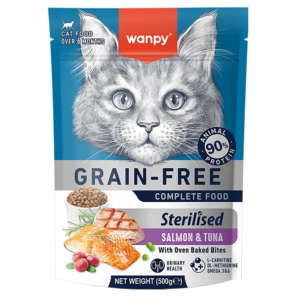 Wanpy Sterilized Cat Grain Free Salmon & Tuna сухой беззерновой корм для стерилизованных кошек — фото 1