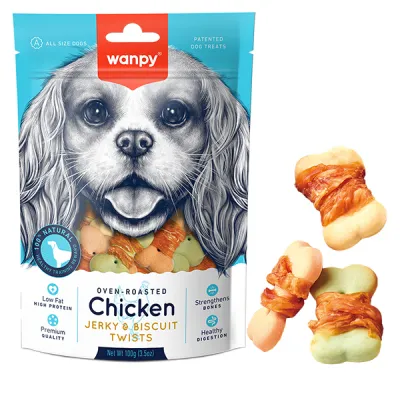 Wanpy Chicken Jerky & Biscuit Twists ВАНПІ БІСКВІТ З В’ЯЛЕНОЮ КУРКОЮ печиво, ласощі для собак