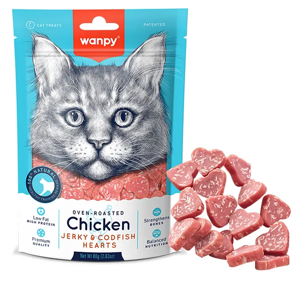 Wanpy Chicken Jerky & Codfish Hearts ВАНПІ СЕРДЕЧКИ КУРКА З ТРІСКОЮ ласощі для котів — фото 1