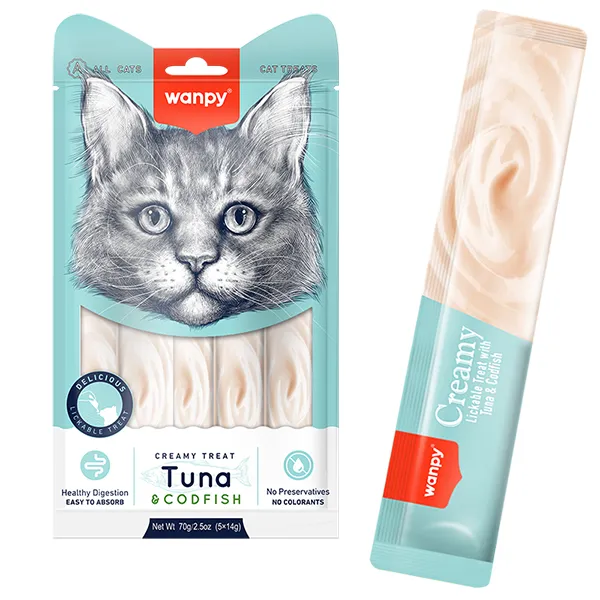 Wanpy Creamy Lickable Treats Tuna & Codfish ВАНПІ ТУНЕЦЬ З ТРІСКОЮ рідкі ласощі для котів — фото 1