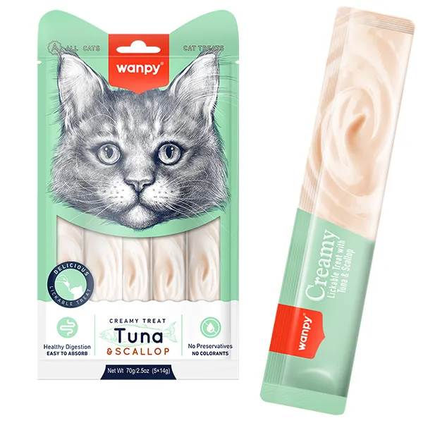 Wanpy Creamy Lickable Treats Tuna & Scallop ВАНПІ ТУНЕЦЬ З МОРСЬКИМ ГРЕБІНЦЕМ рідкі ласощі для котів — фото 1