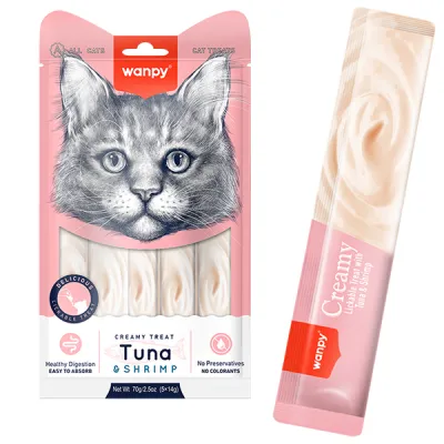 Wanpy Кремовые лакомства для кошек с тунцом и креветками, Wanpy Creamy Lickable Treats Tuna & Shrimp