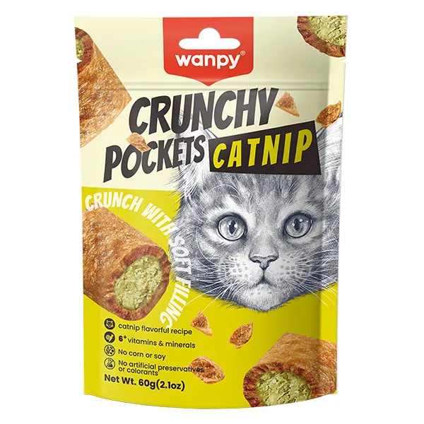 Wanpy Crunchy Pockets Chicken & Catnip ВАНПІ ХРУСТКІ ПОДУШЕЧКИ З КУРКОЮ ТА КОТЯЧОЮ М’ЯТОЮ ласощі для котів — фото 1