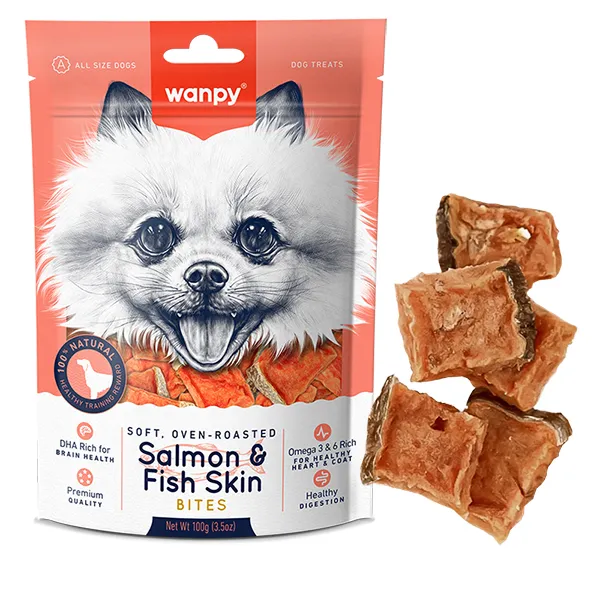 Лакомство для собак мягкие кусочки лосося и рыбьей кожи Wanpy Soft Salmon & Fish Skin Bites — фото 1