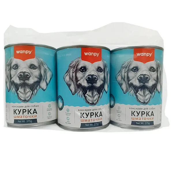 Влажный корм для собак кусочки с курицей Wanpy Мясной банкет 3х375г — фото 1