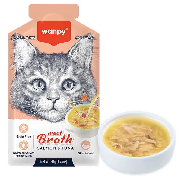 Wanpy Meat Broths Salmon&Tuna ВАНПІ СУП З ЛОСОСЕМ І ТУНЦЕМ беззерновий рідкий корм для котів, пауч 50г — фото 1