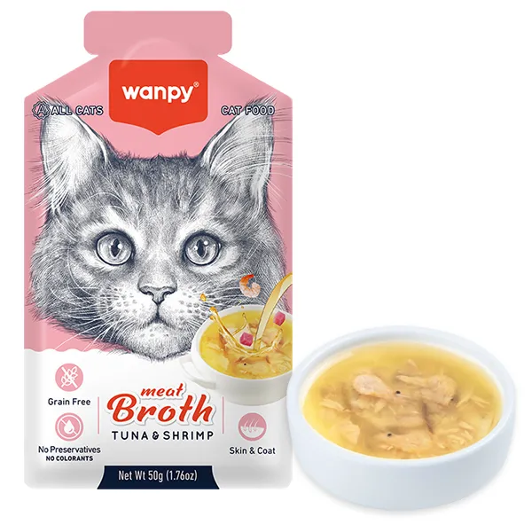 Wanpy Meat Broths Tuna&Shrimp ВАНПІ СУП З ТУНЦЕМ І КРЕВЕТКАМИ беззерновий рідкий корм для котів, пауч 50г — фото 1