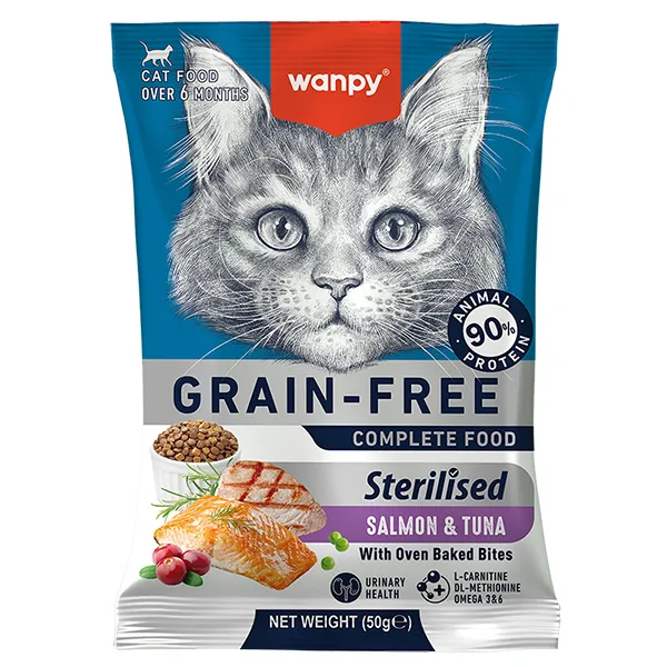 Wanpy Sterilized Cat Grain Free Salmon & Tuna сухой беззерновой корм для стерилизованных кошек 50г — фото 1