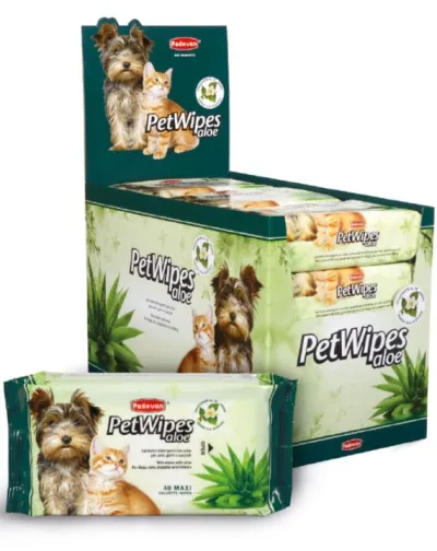 Очищаючі вологі серветки з алоє вера та зеленим чаєм Padovan Pet Wipes Aloe
