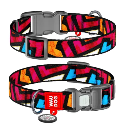 Нашийник для собак нейлоновий WAUDOG Nylon з QR паспортом, малюнок "Графіті", пластиковий фастекс, Ш 15 мм, Дов 25-35 см