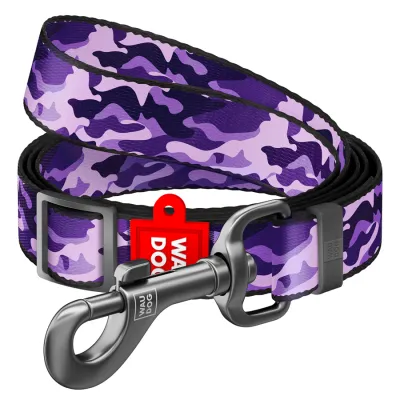 Поводок нейлоновый WAUDOG Nylon, Фиолетовый камо, регулируемый
