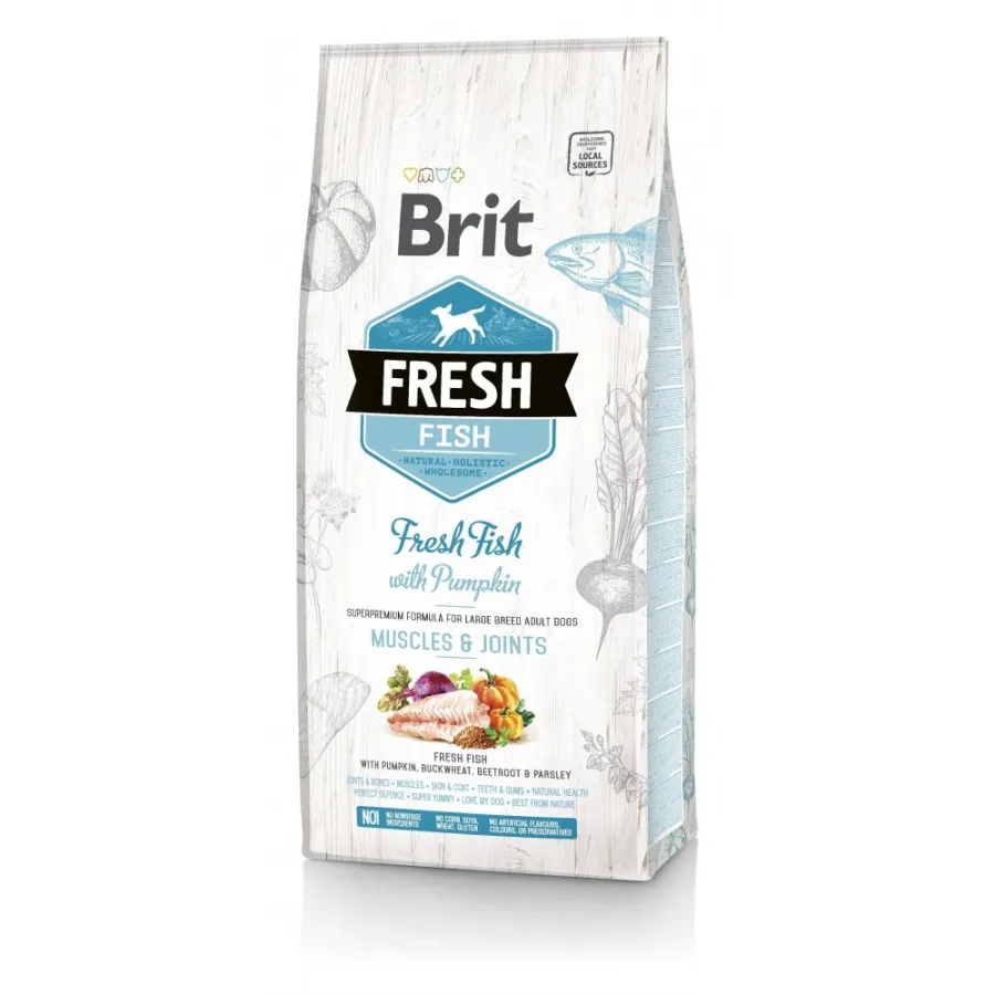 Сухой корм Brit Fresh Fish/Pumpkin Adult Large для взрослых собак крупных пород, рыба/тыква, 12 кг — фото 1